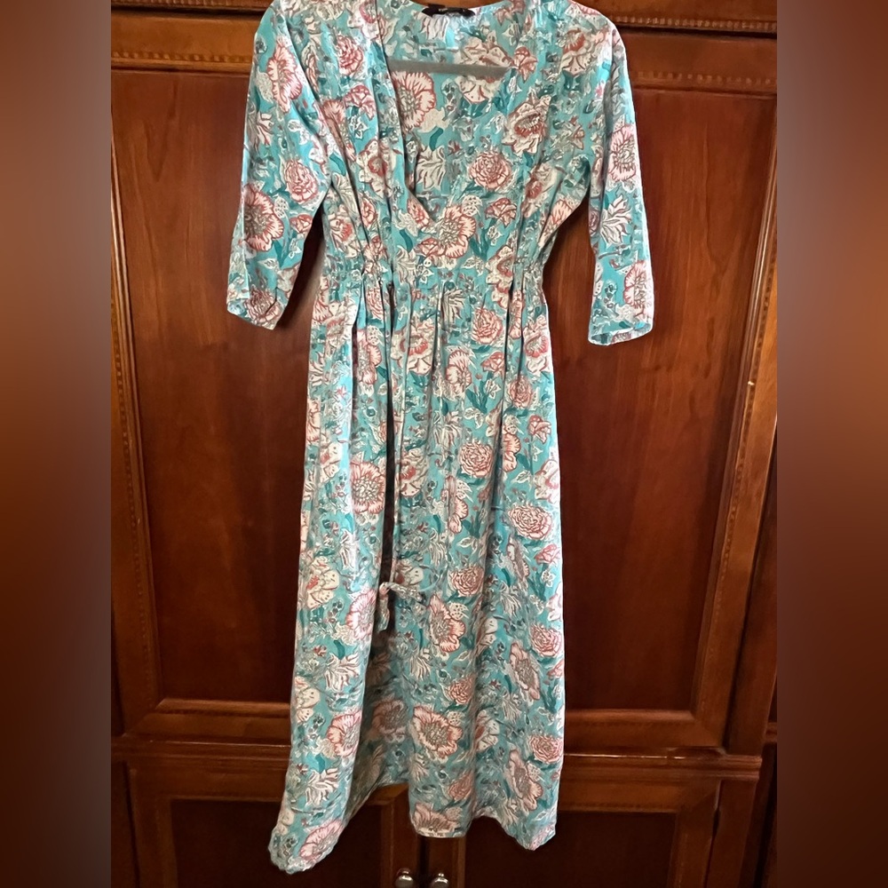 Nayo Chic Floral Long Sleeve Maxi Dress in Teal and Pink